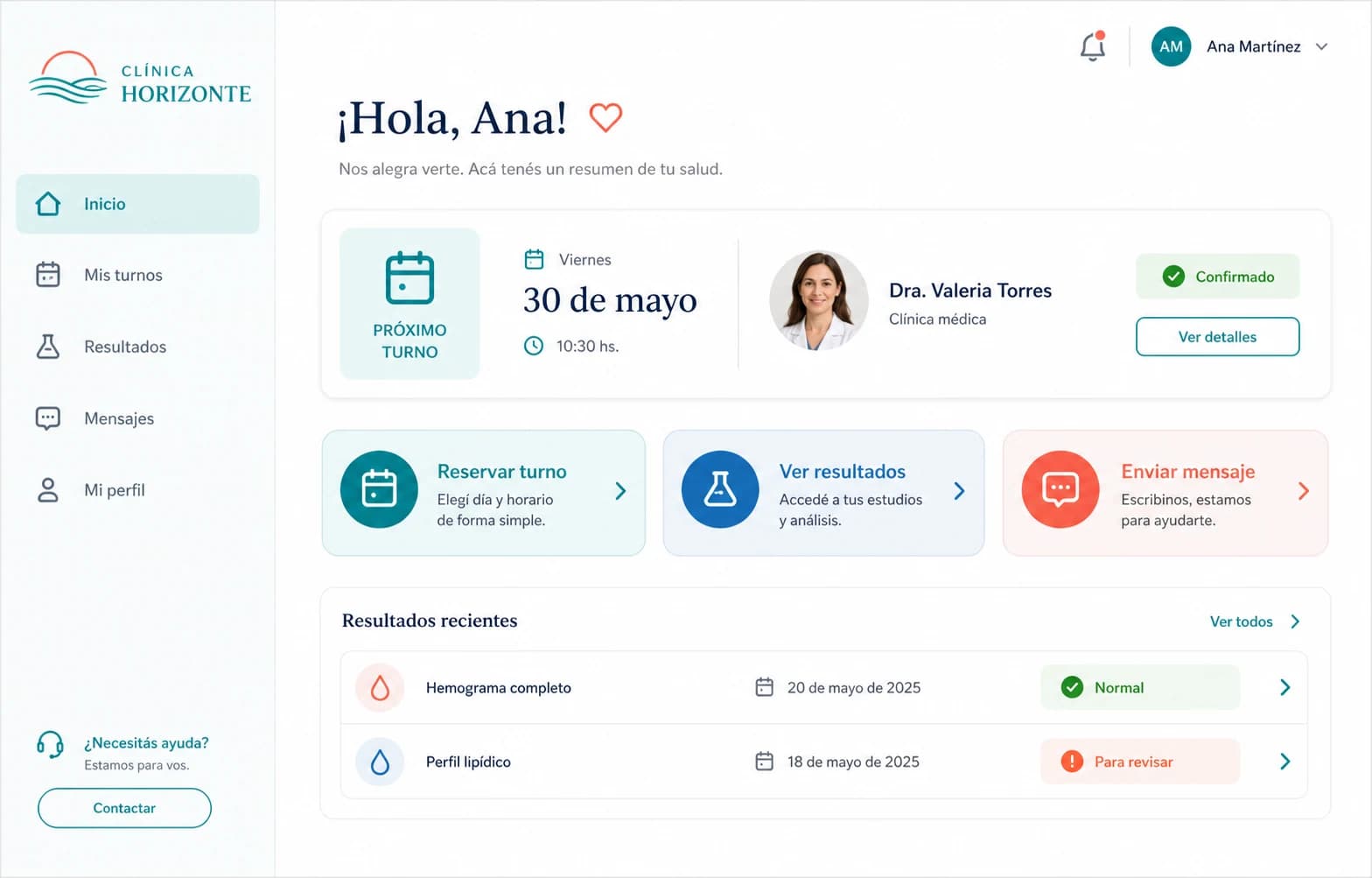 Portal de pacientes de Clínica Horizonte