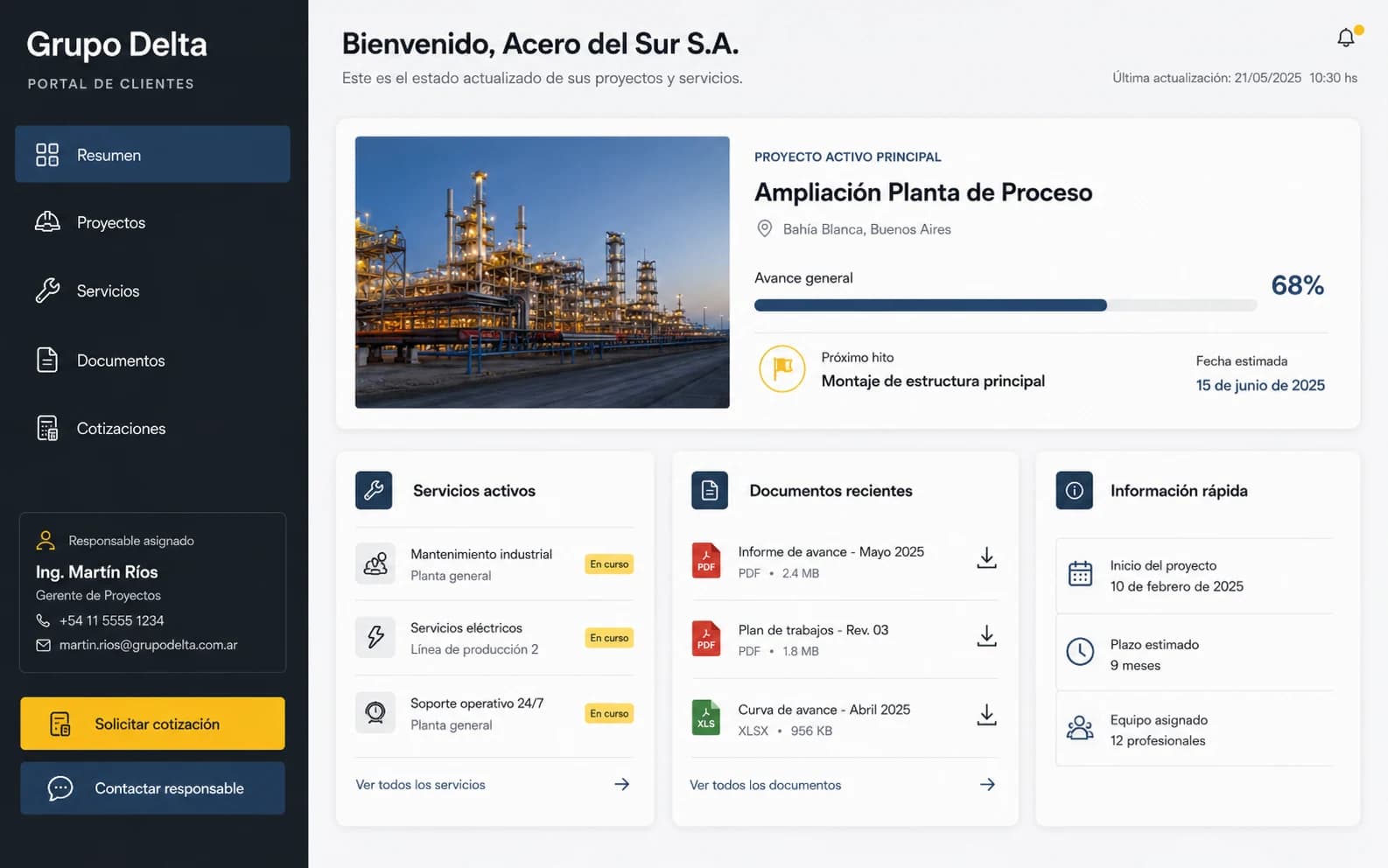Portal de clientes de Grupo Delta